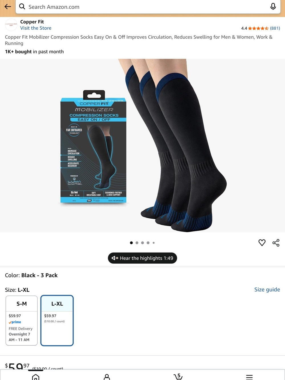 Mobilizer Copper Compression Socks - Black  - 3 Pair